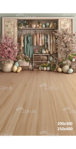 Tło fotograficzne „Wiosenna garderoba z pastelowymi stylizacjami i wielkanocnymi dekoracjami” | E654